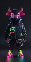 Neon Bull: A 3D Render of a Stylish Bull