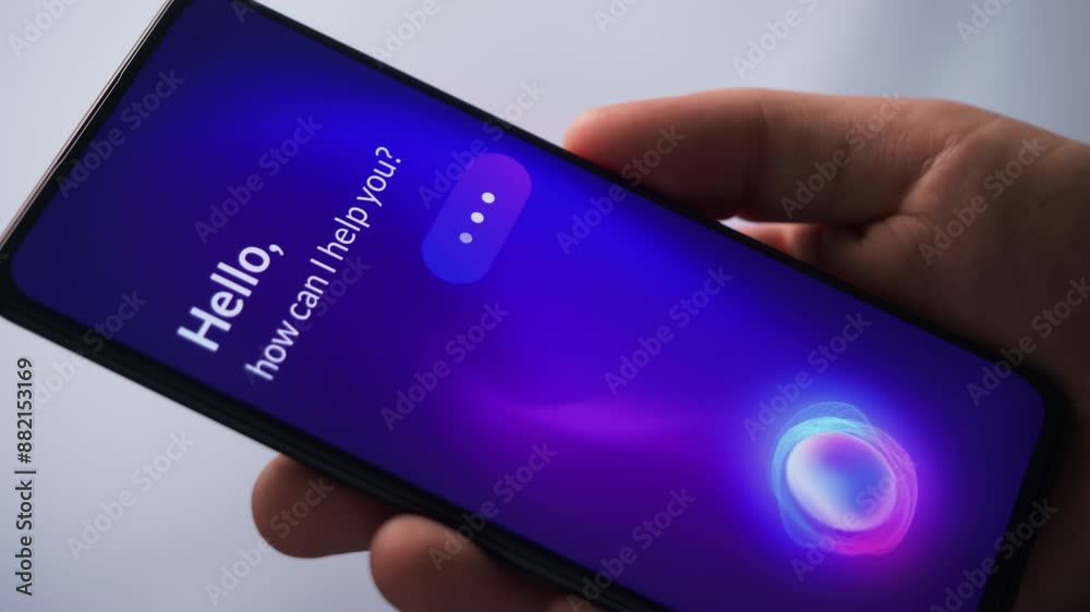Wall mural smart virtual assistant on smartphone. ai voice assistant app for mobile phone. fictional interface.