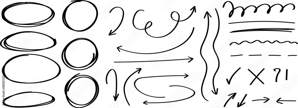 Aufkleber set of marker lines isolated on transparent background. set of different doodle, underline, arrows. 