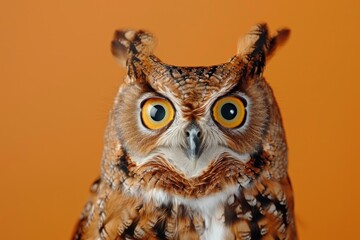Obraz premium Studio portrait of surprised owl isolated color background
