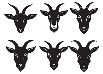 set of goat head silhouette white background