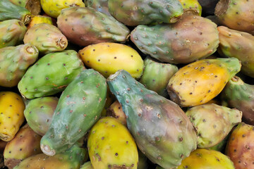 Stack of prickly pears on a market stall