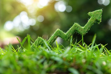 Naklejka premium Upward arrow of lush green grass, symbolized eco friendly progress positive growth