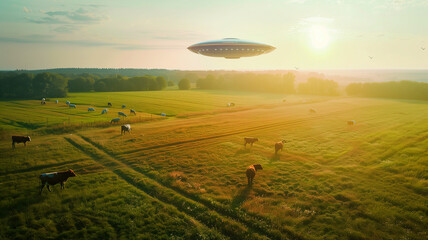 UFO, flight, levitation, fantasy, field, city, attack, beam, laser, aliens, invasion,