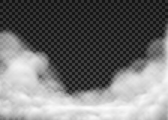 Fog or smoke isolated transparent special effect. White vector background of cloud, fog or smog. Vector illustration. Halloween background	
