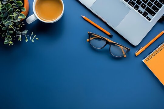 Creative flat lay template of a students workspace