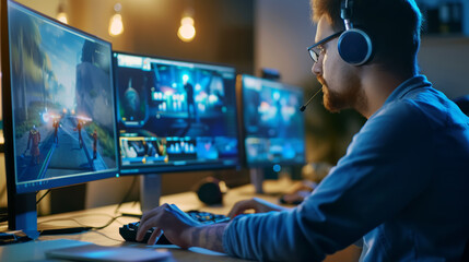 Fototapeta premium indian game designer using a computer to design a new game