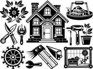 DIY and home improvement, set of tools for your design, tools icon set, set of icons for design, set of house icons