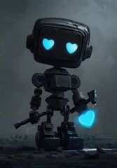 A  Metal Robot Holding a Glowing Heart