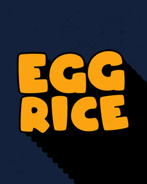 Long shadow text effect creative egg rice typography design for wall art in yellow and dark blue color style. Lettering vector illustration. Suitable for decoration, poster and banner.