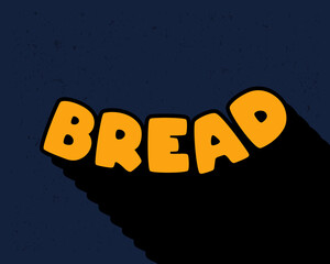 Long shadow text effect creative bread typography design for wall art in yellow and dark blue color style. Lettering vector illustration. Suitable for decoration, poster and banner.