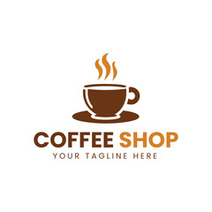 Minimalist Brown and Orange Coffee Cup Logo with Saucer on White Background
