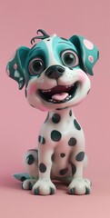 Fototapeta premium Cheerful Cartoon Dalmatian Puppy on Pink Background