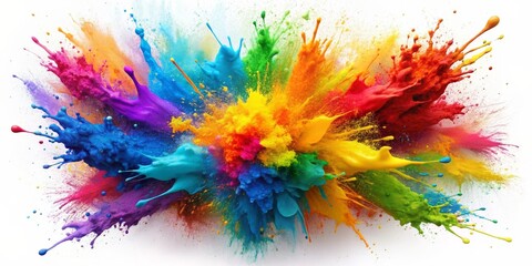 Fototapeta premium Rainbow Paint Explosion, Color Burst, Abstract Art, Liquid Dynamics, Holi Festival, paint, splash