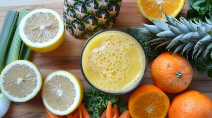 This healthy detox smoothie combines the refreshing flavors of lemon, orange, and pineapple with a mix of vegetables