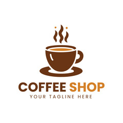 Minimalist Brown and Orange Coffee Cup Logo with Saucer on White Background