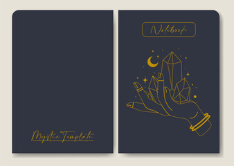 Notebook with mystic witchcraft element. Cover page design aesthetic esoteric album illustration.