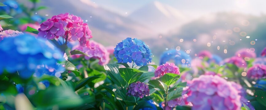 Close-up view of hydrangeas by the mountains in Northern Blossoms Garden at Atok, capturing vibrant colors