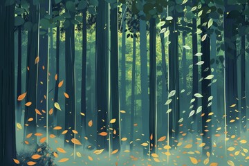 Fototapeta premium Enchanting Sunlit Forest with Gentle Breeze and Lush Greenery