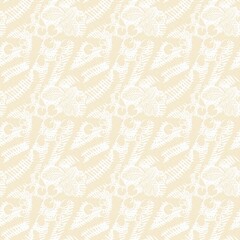 Modern white on cream lace effect wedding background texture. Soft tonal linen openwork block print with subtle hand drawn lattice damask printed fabric backdrop. 