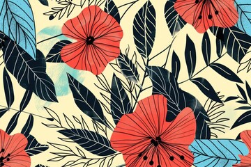 Red and Blue Floral Pattern,