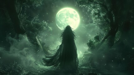 Fototapeta premium Hecate in Greek Mythology: Goddess of Magic in a Moonlit Forest