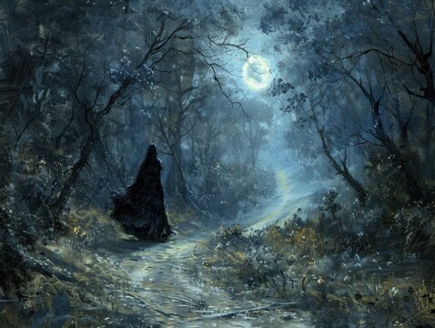 Hecate in Greek Mythology: Goddess of Magic in a Moonlit Forest

