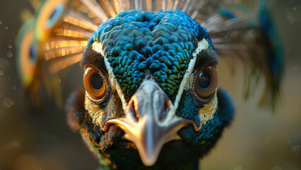 Obraz premium Blue peacock in the wild. Beautiful extreme close-up. Sri Lanka.
