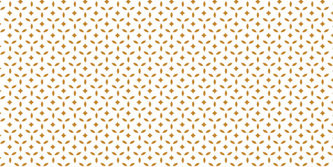 Golden vector seamless pattern with small diamond shapes, floral silhouettes. Simple texture.	
