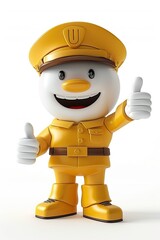 Fototapeta premium 3D Illustration Of A Smiling Snowman Police Officer Giving Thumbs Up