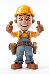 Thumbs up from a construction worker wearing a hard hat and tool belt