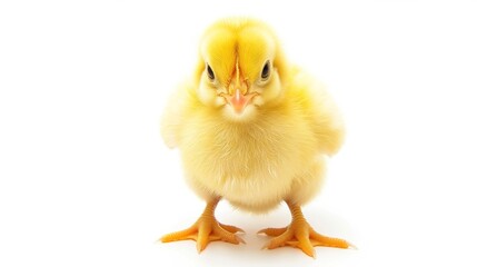 Obraz premium Front View of a Yellow Little Cute Chicken on a White Background, Bringing Charm and Cheer to Any Space