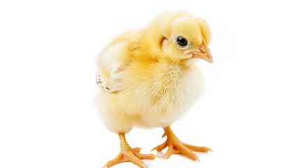 Fototapeta premium Front View of a Yellow Little Cute Chicken on a White Background, Bringing Charm and Cheer to Any Space
