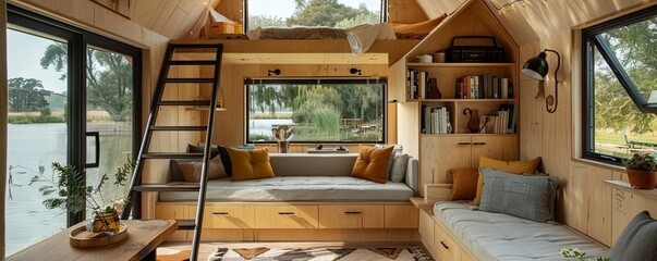 Stylish tiny home with a minimalist interior.
