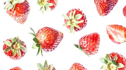 Freshly Picked Ripe Red Strawberries Closeup on White Background