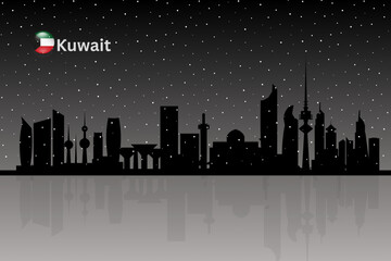 Kuwait skyline, Kuwait cityscape, Kuwait skyscraper buildings beautiful snow falling vector silhouette. vector illustrator
