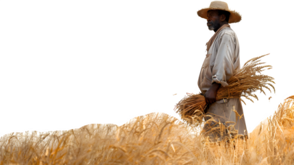 Farmer in a field, Labor Day tribute to agriculture workers, rural farming scene, png file, isolated on white