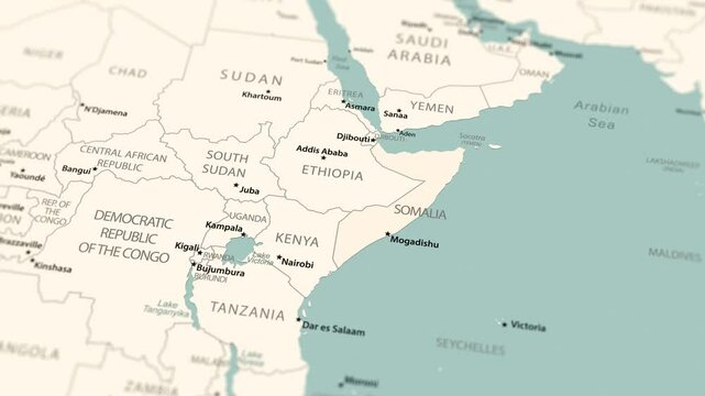 Somalia on the world map. Smooth map rotation. 4K animation.