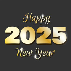 Golden Inscription Happy New Year 2025 isolated on a dark plain background. Element for print, design, website