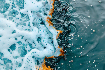 Oil stains on water surface, depicting the issue of marine pollution