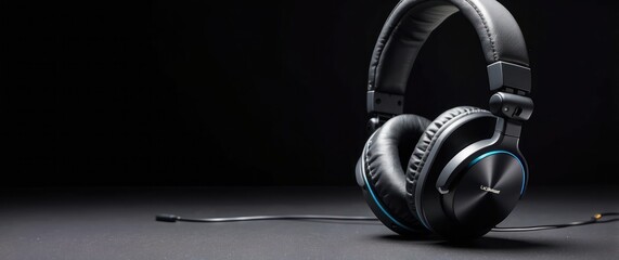 Sleek black over ear headphones set against a dark background, ideal for music lovers, audio professionals, and modern technology enthusiasts