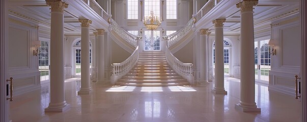 Classic Georgian with white columns and a grand staircase. © Innovator587
