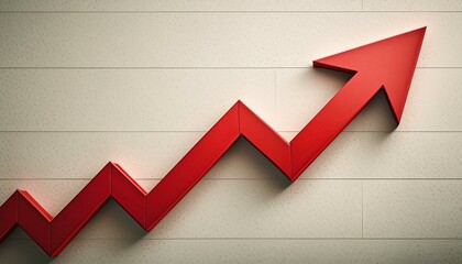 A red arrow pointing upwards on a textured white background, symbolizing growth or increase. Generative AI 