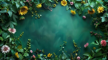 green background with flowers and leaves