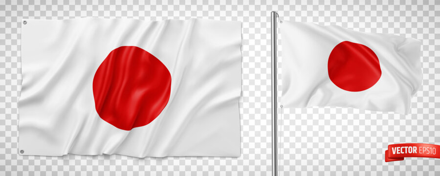 Vector realistic illustration of Japanese flags on a transparent background.