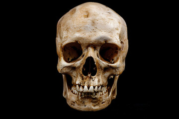 Obraz premium Human skull on black background,