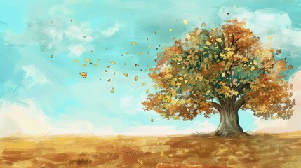 Autumnal Tree with Falling Leaves