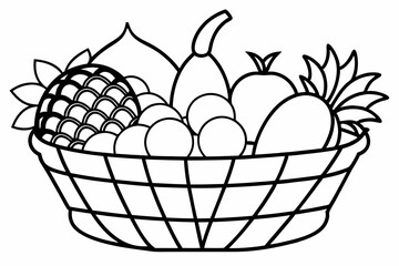 Line art of a basket full of fruits
