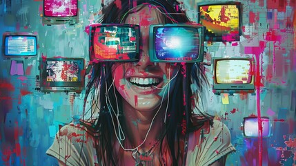 Woman Wearing TV Screens as Glasses