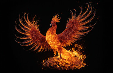fire phoenix in front of black background
